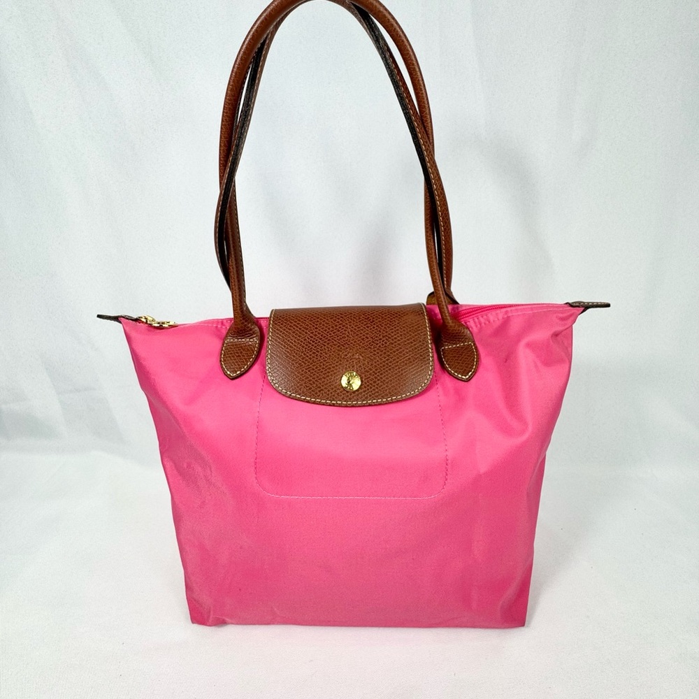 *SOLD* Longchamp Le Pilage Small Hot Pink Nylon/Leather Tote Handbag